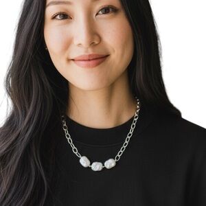 HAND CRAFTED BAROQUE PEARL & PAPER CLIP CHAIN CHOKER NECKLACE Silver Statement